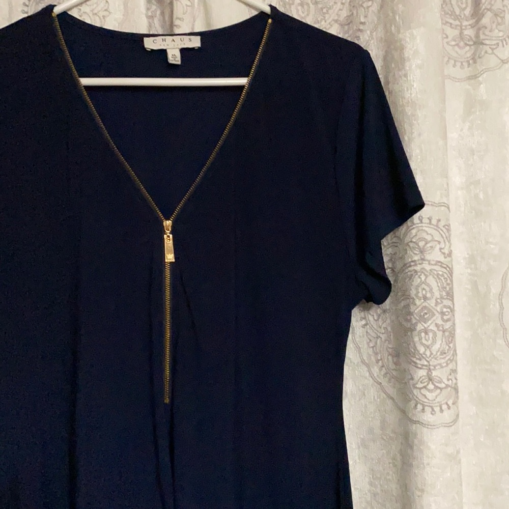 Gorgeous navy blue dressy shirt with gold details